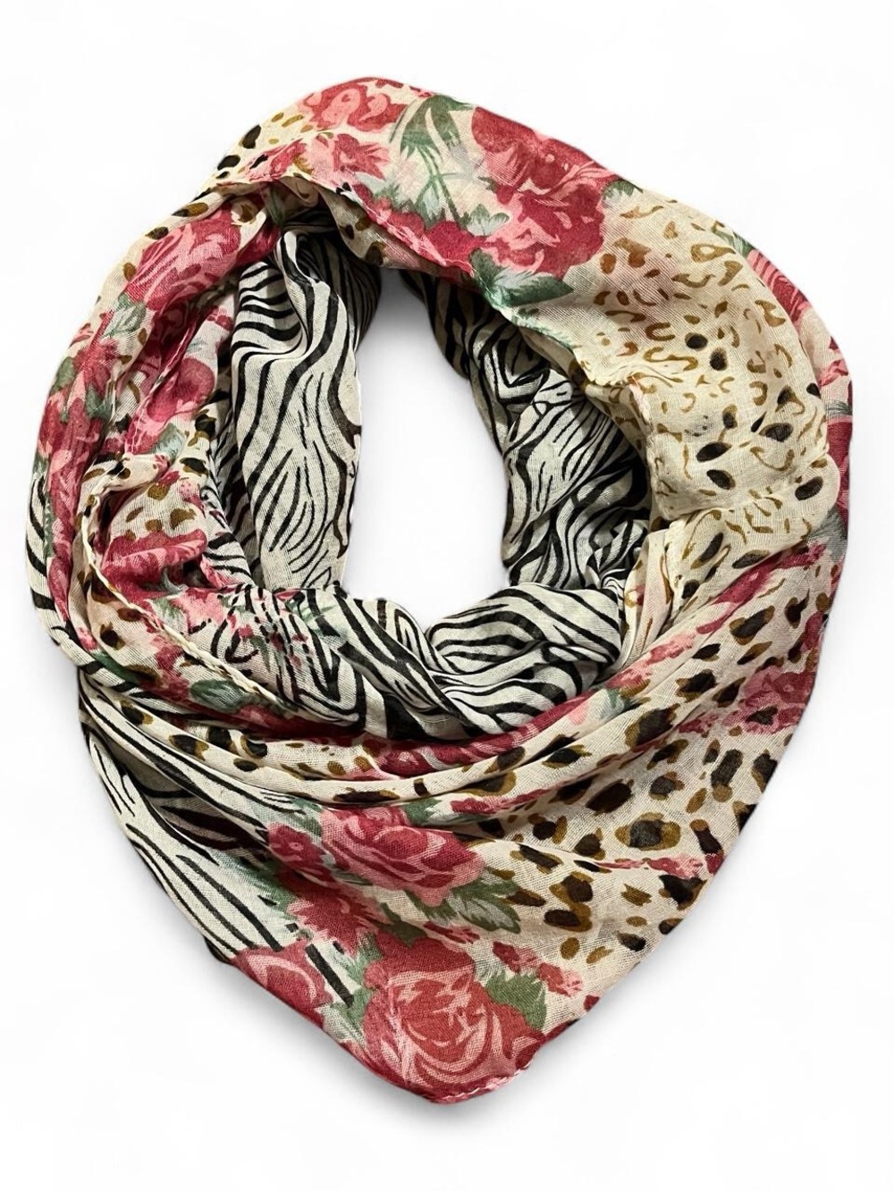 Floral & Animal Print Lightweight Infinity Scarf - Pink/Black
